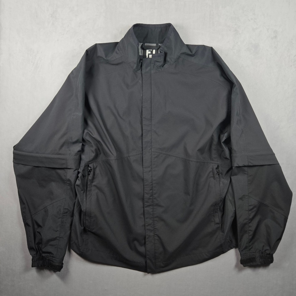 FootJoy DryJoys Jacket Mens XL Black Convertible Zip Off Sleeve Golf Windbreaker